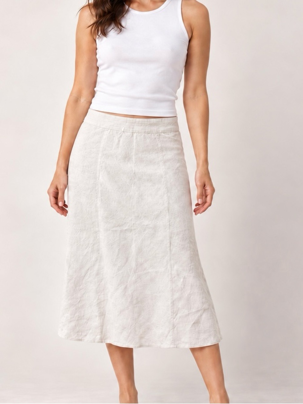 J.Crew Baird McNutt Irish Linen A-Line Midi Skirt Ivory Size 6